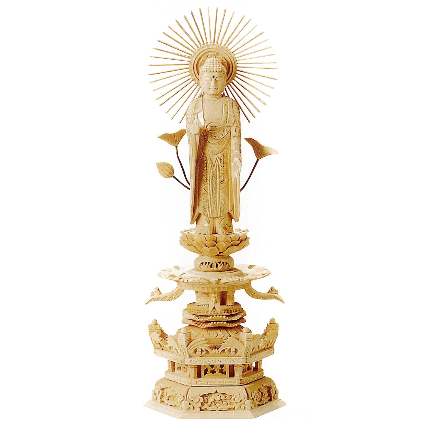 総白木 六角台座ケマン付 東立弥陀 金泥書