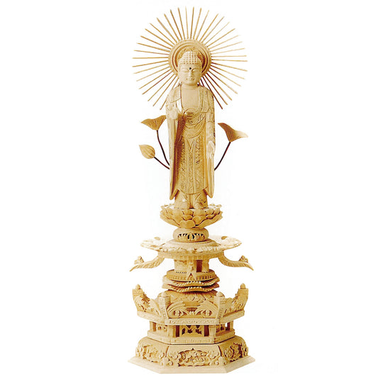 総白木 六角台座ケマン付 東立弥陀 金泥書