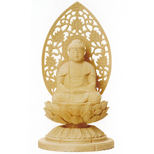 総白木 C型低丸台座 座釈迦 唐草光背