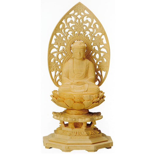 桧木 八角台座 座釈迦 唐草光背