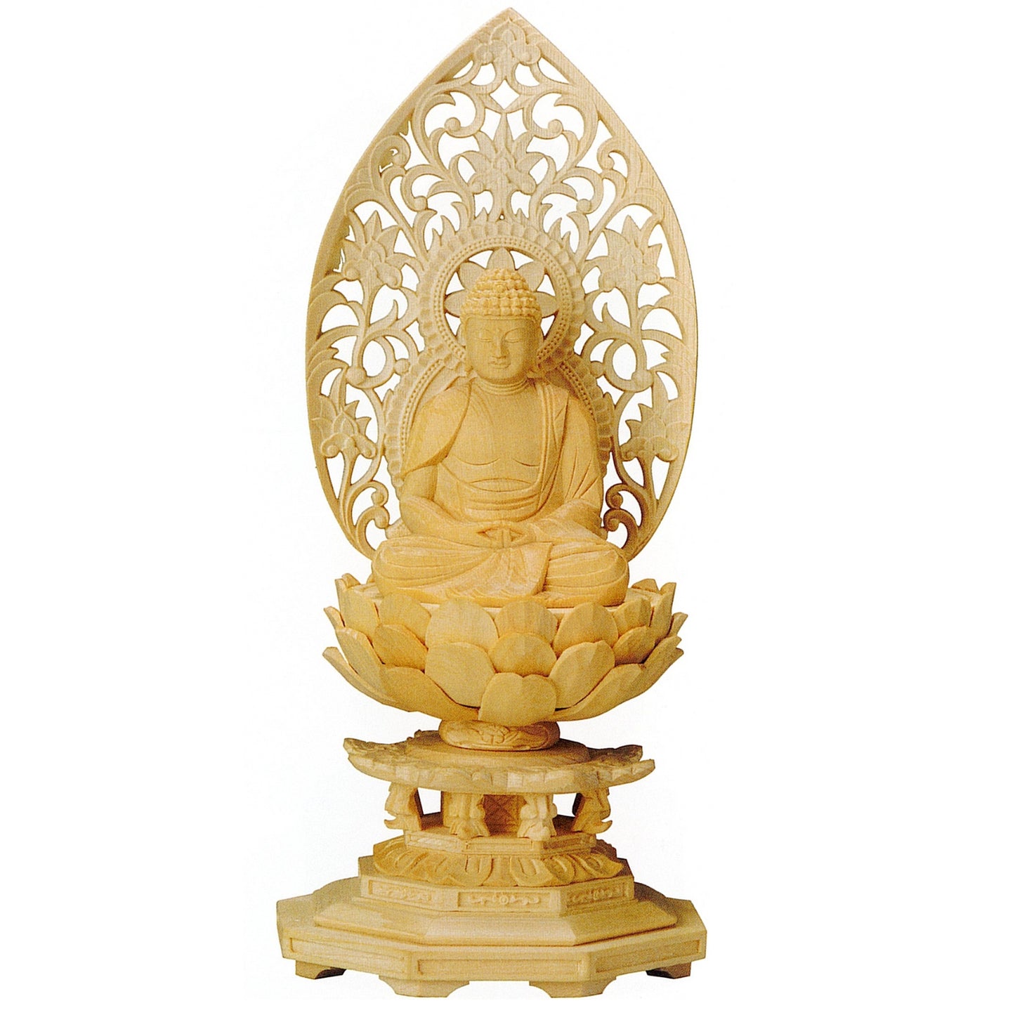 桧木 八角台座 座弥陀 唐草光背