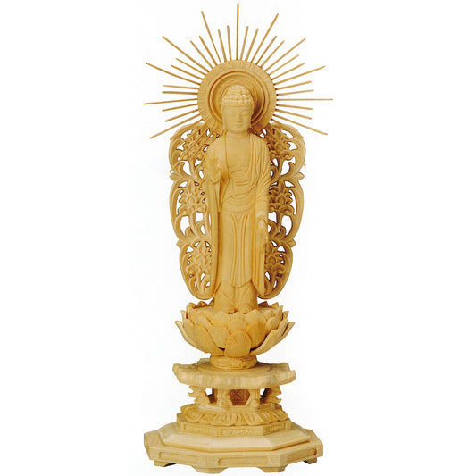 桧木 八角台座 西立弥陀 西型唐草光背