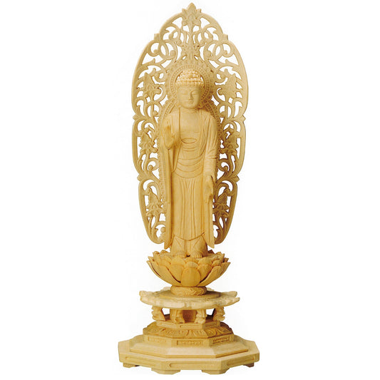 桧木 八角台座 舟立弥陀 舟型唐草光背