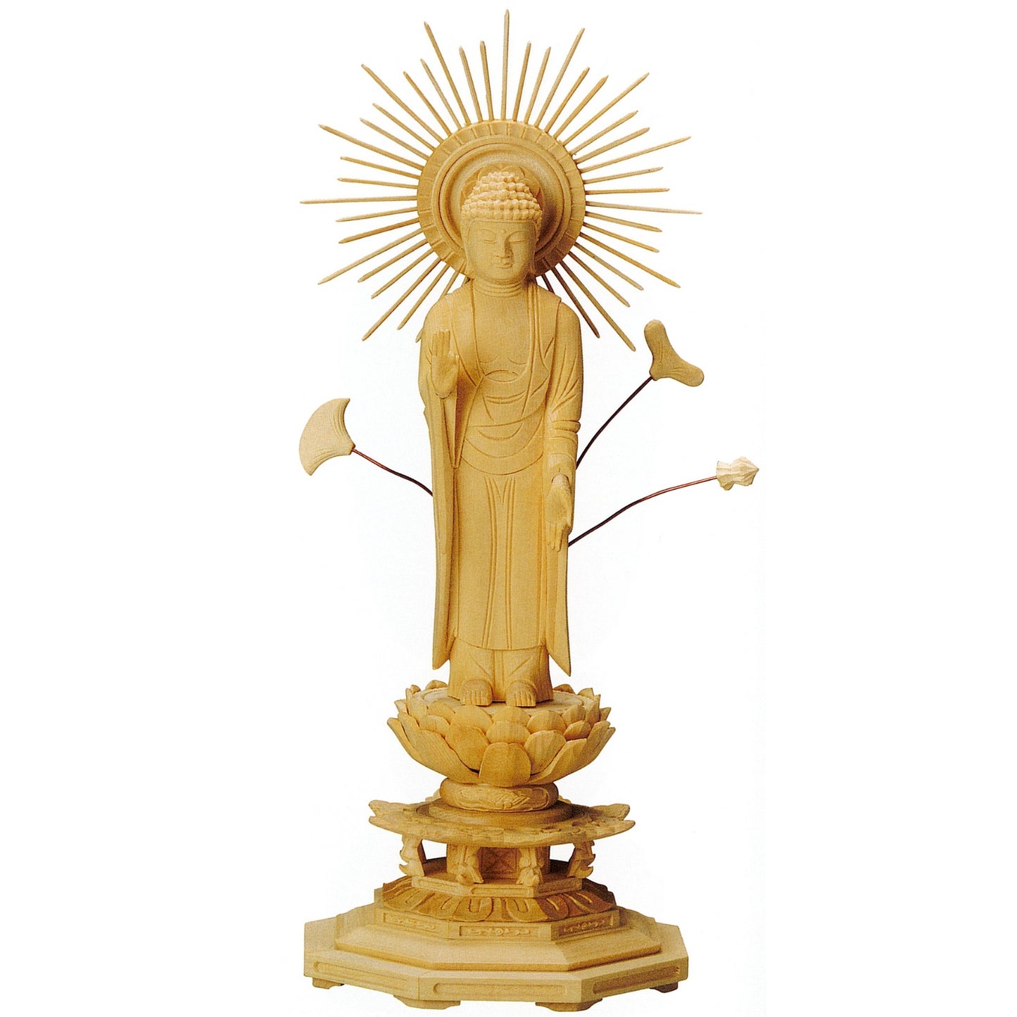 桧木 八角台座 東立弥陀 東型唐草光背