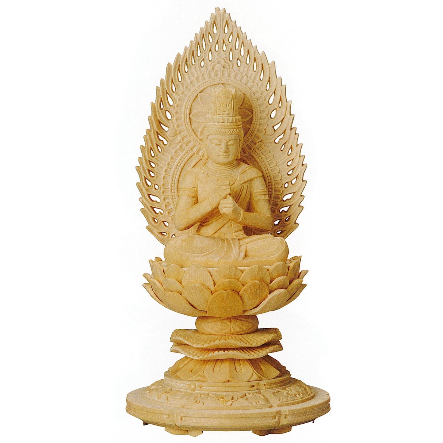 桧木 上彫木瓜丸台座 大日如来 火炎光背