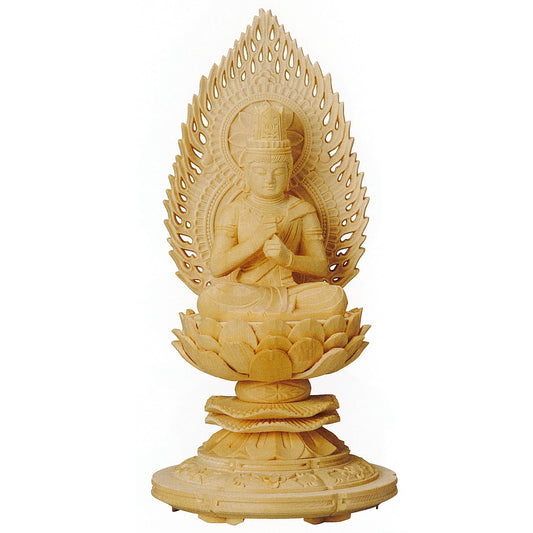 桧木 上彫木瓜丸台座 大日如来 火炎光背