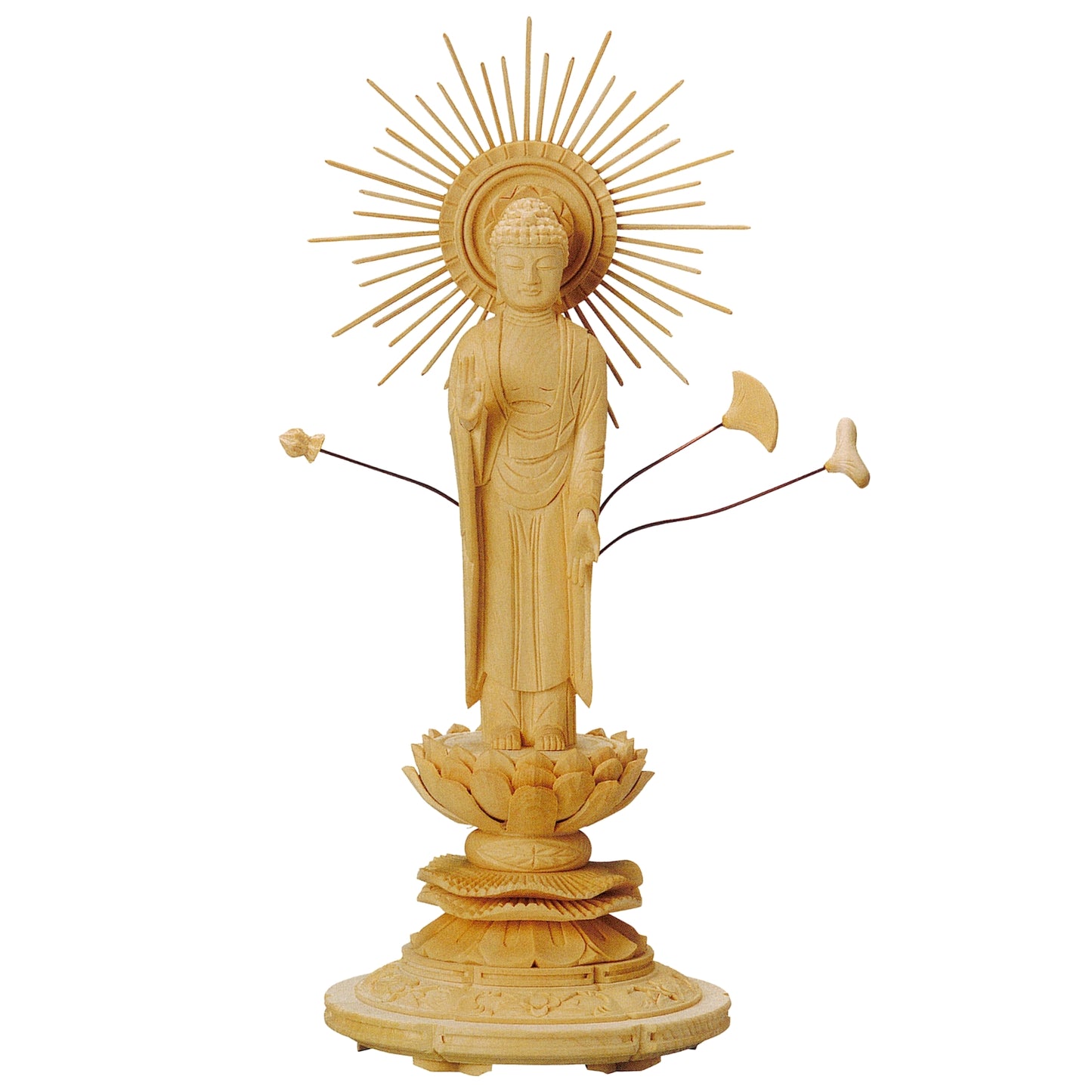 桧木 上彫木瓜丸台座 東立弥陀