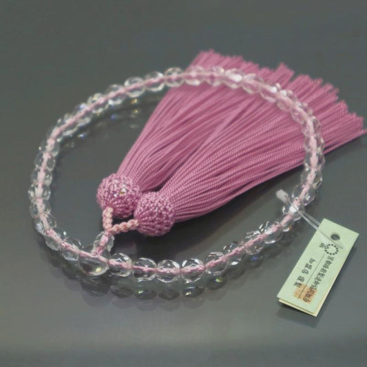 日本製 京念珠 チェコガラス調×人絹頭房 灰桜