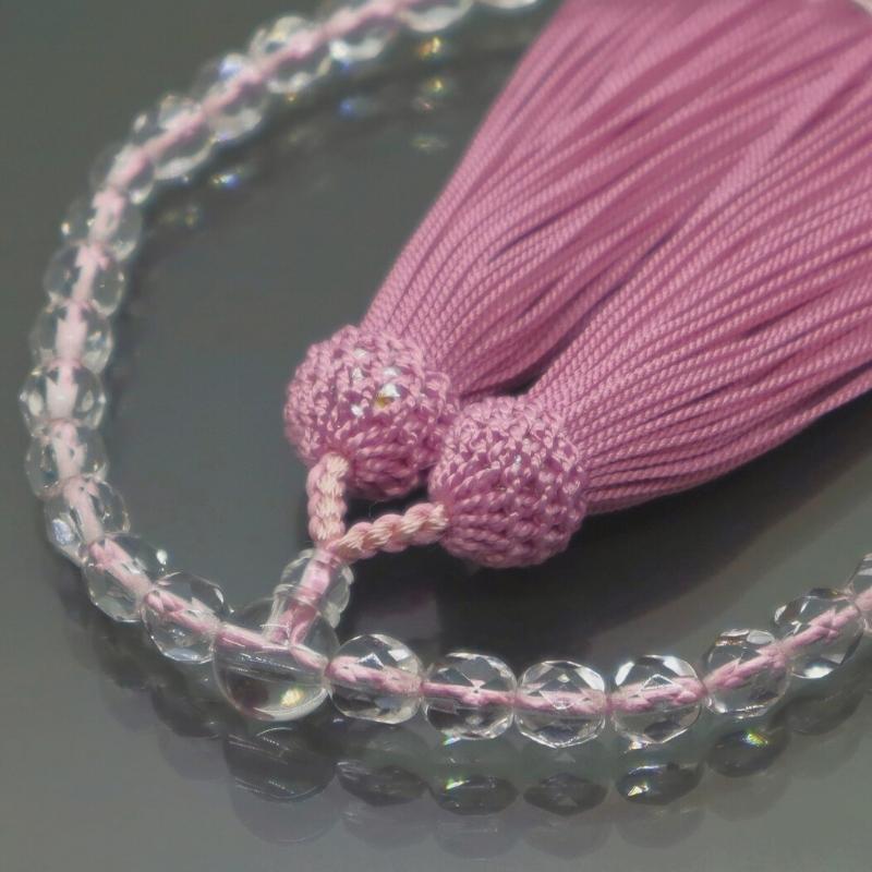 日本製 京念珠 チェコガラス調×人絹頭房 灰桜