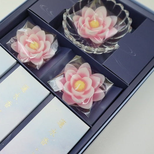 蓮蝋燭とお線香のセット蓮水華 ( ピンク・紫 )