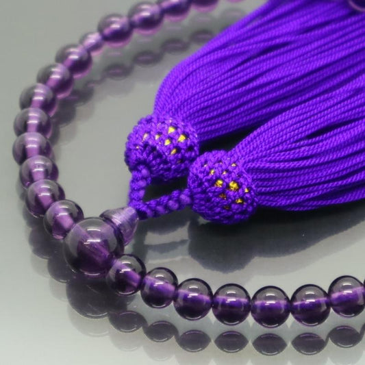 日本製 京念珠 和泉硝子 紫×紫房