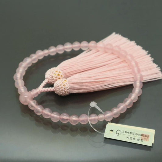 日本製 京念珠 ローズクオーツ×薄ピンク房