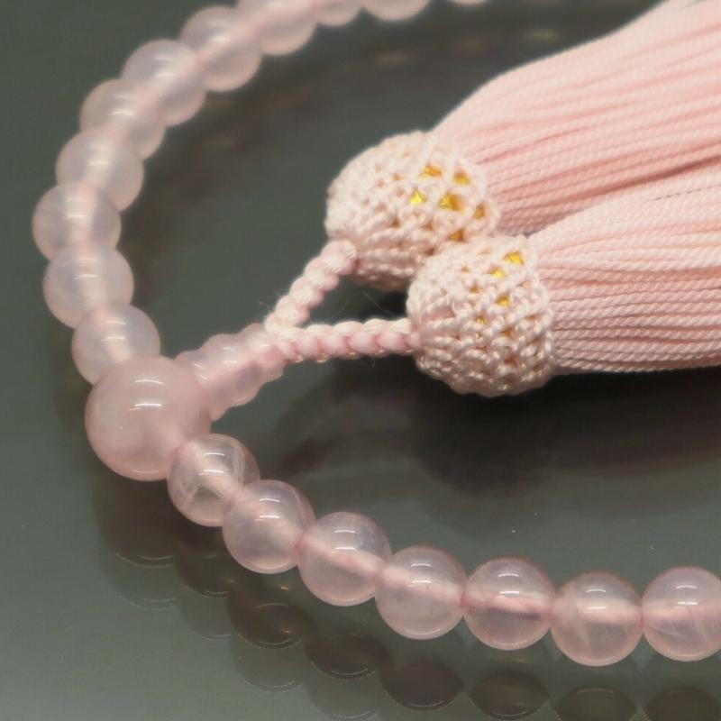 日本製 京念珠 ローズクオーツ×薄ピンク房