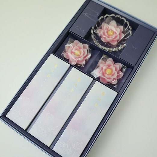 蓮蝋燭とお線香のセット蓮水華 ( ピンク・紫 )