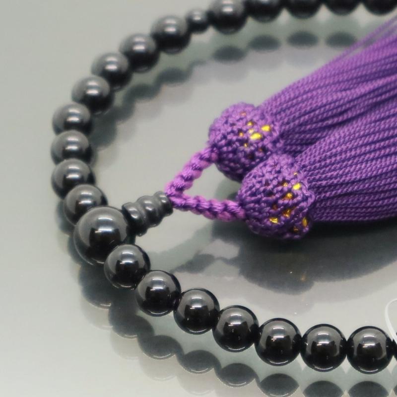 日本製 京念珠 黒オニキス×シコン房