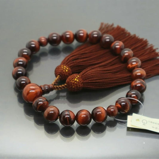 日本製 京念珠 赤虎目石×こげ茶房