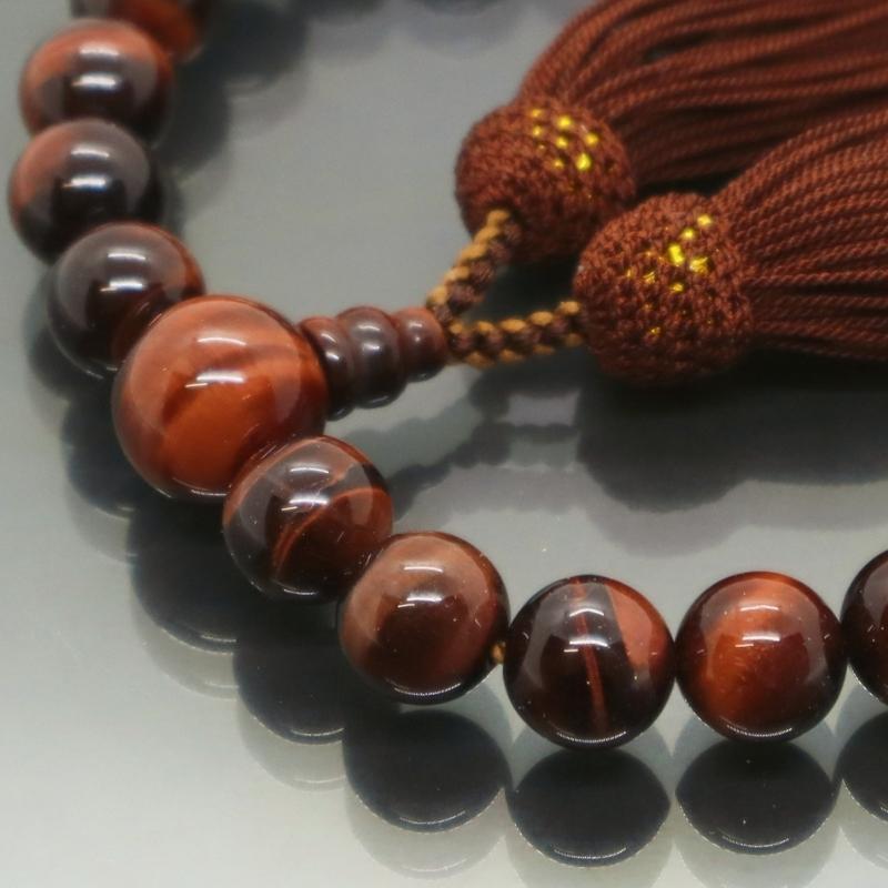 日本製 京念珠 赤虎目石×こげ茶房