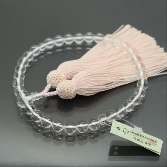 日本製 京念珠 水晶×薄ピンク房