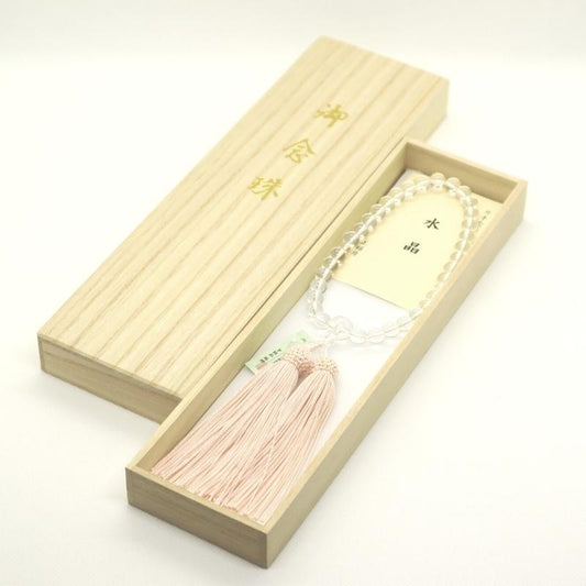 日本製 京念珠 水晶×薄ピンク房