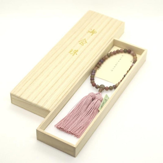 日本製 京念珠 ピンクインドメノウ×灰桜房