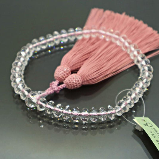 日本製 京念珠 水晶SSPカット×灰桜房