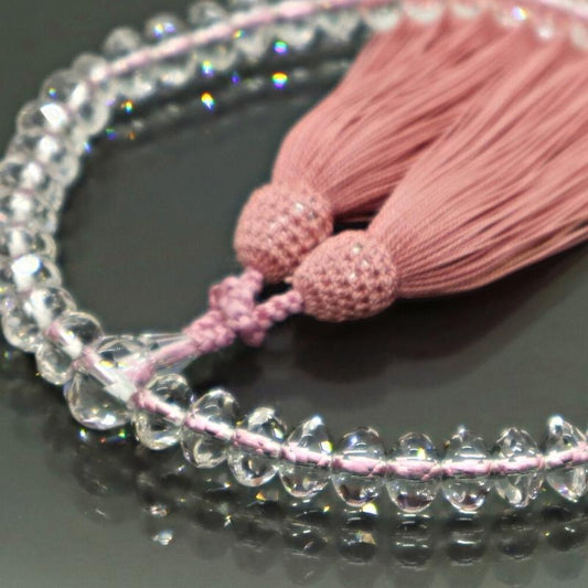 日本製 京念珠 水晶SSPカット×灰桜房