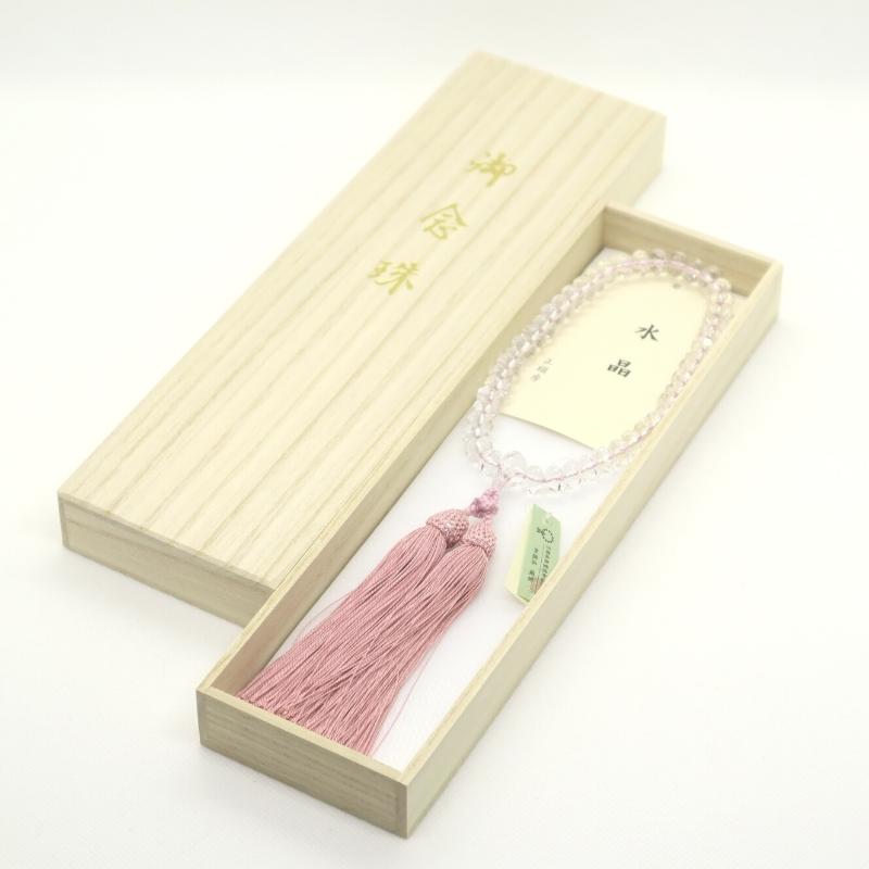 日本製 京念珠 水晶SSPカット×灰桜房