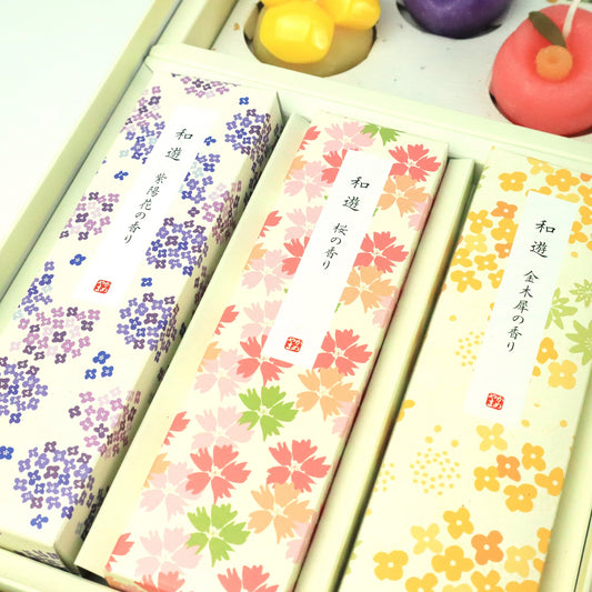 進物 和遊 お香と和菓子キャンドルセット